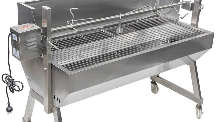 1200 Stainless Steel Spartan Spit Roaster | Flaming Coals